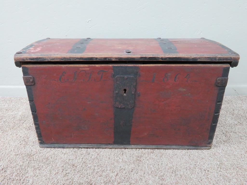 1864 Immigrant Trunk, stencil and dovetailed, attributed to Norwegian origin