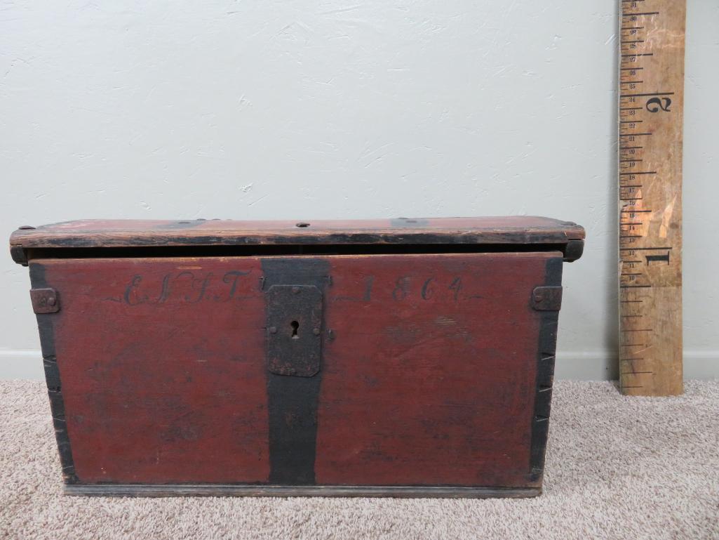 1864 Immigrant Trunk, stencil and dovetailed, attributed to Norwegian origin