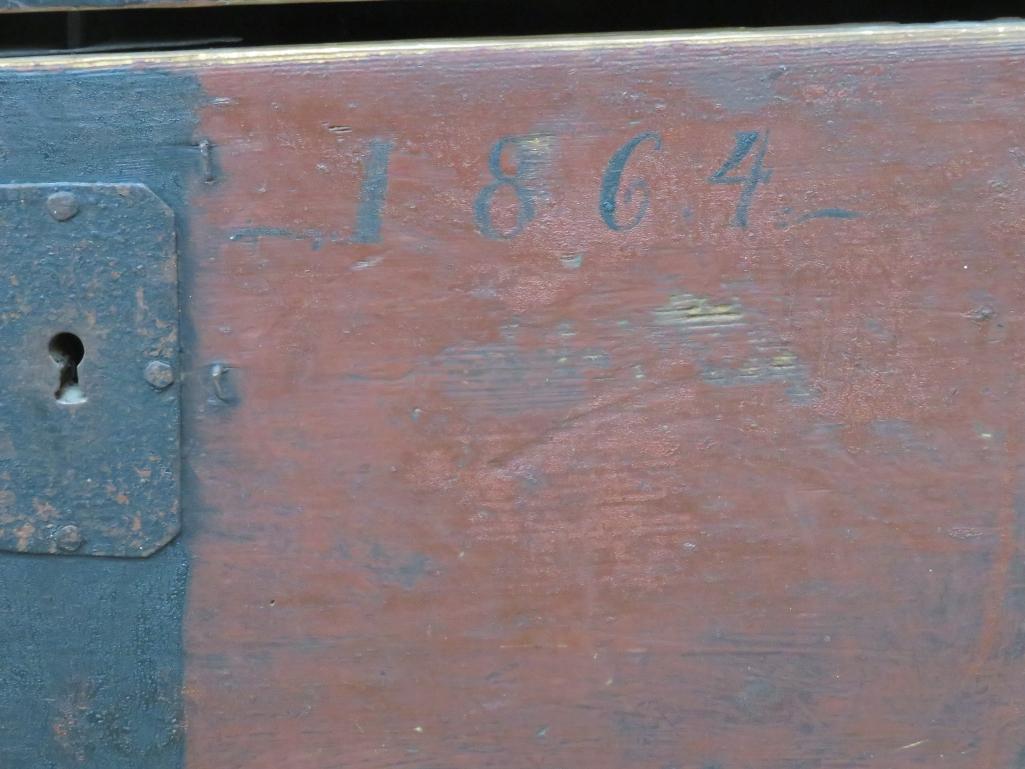 1864 Immigrant Trunk, stencil and dovetailed, attributed to Norwegian origin