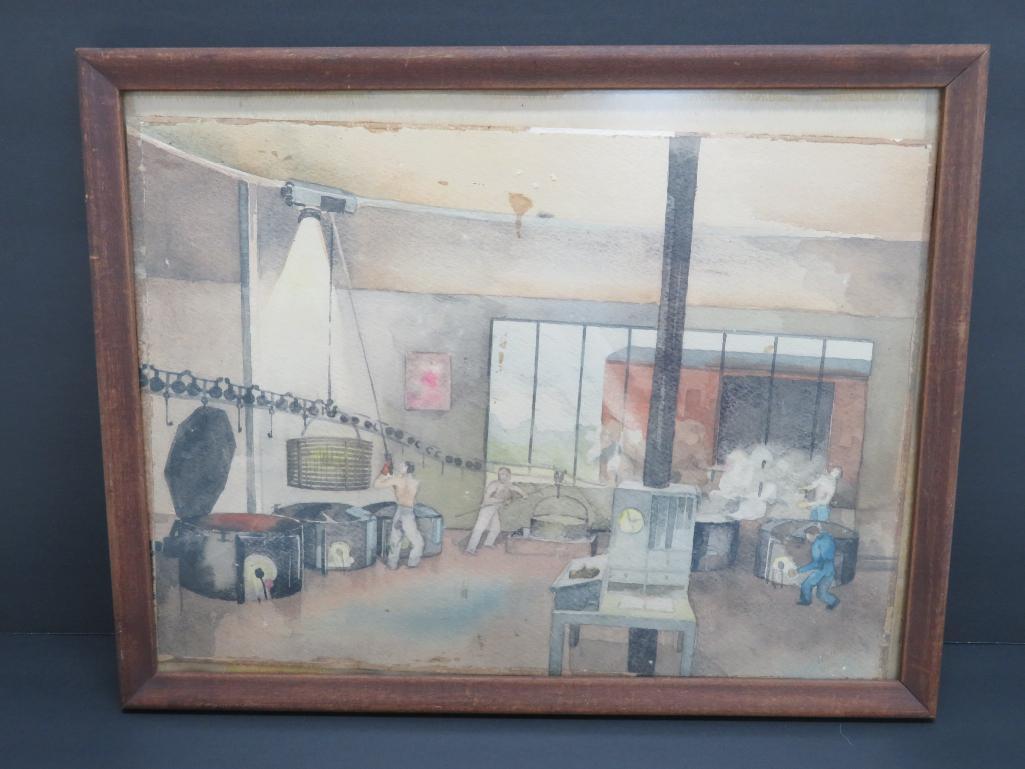 Watercolor done by WWII Prisoner of War at Oconomowoc Canning Company