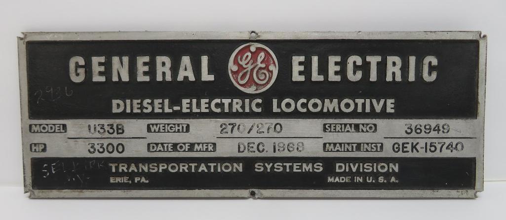 General Electric Diesel Electric Locomotive metal sign, 14" x 5"