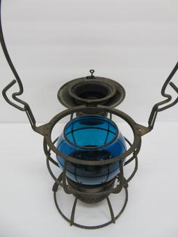 Dressel Railroad Lantern, blue globe, Soo Line Wabash RY, 9"