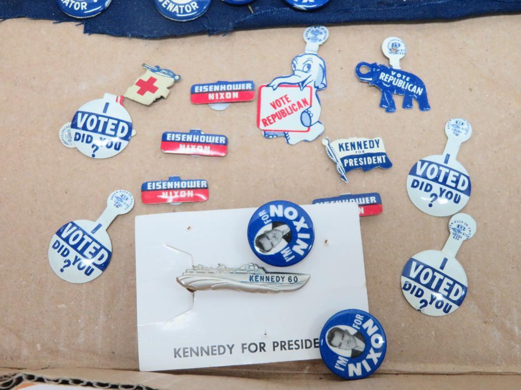 Political pins, over 70 pieces