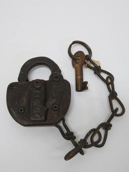 Adlake IT Railroad Lock, 1920, with matching marked key, 3 1/2"