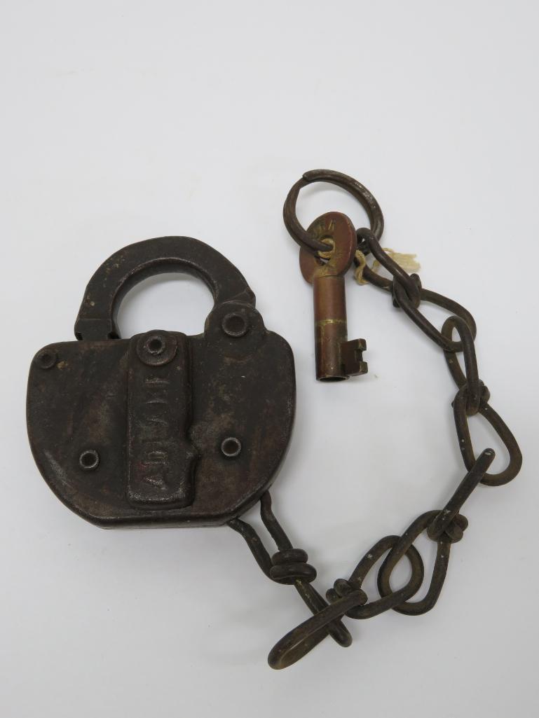 Adlake IT Railroad Lock, 1920, with matching marked key, 3 1/2"