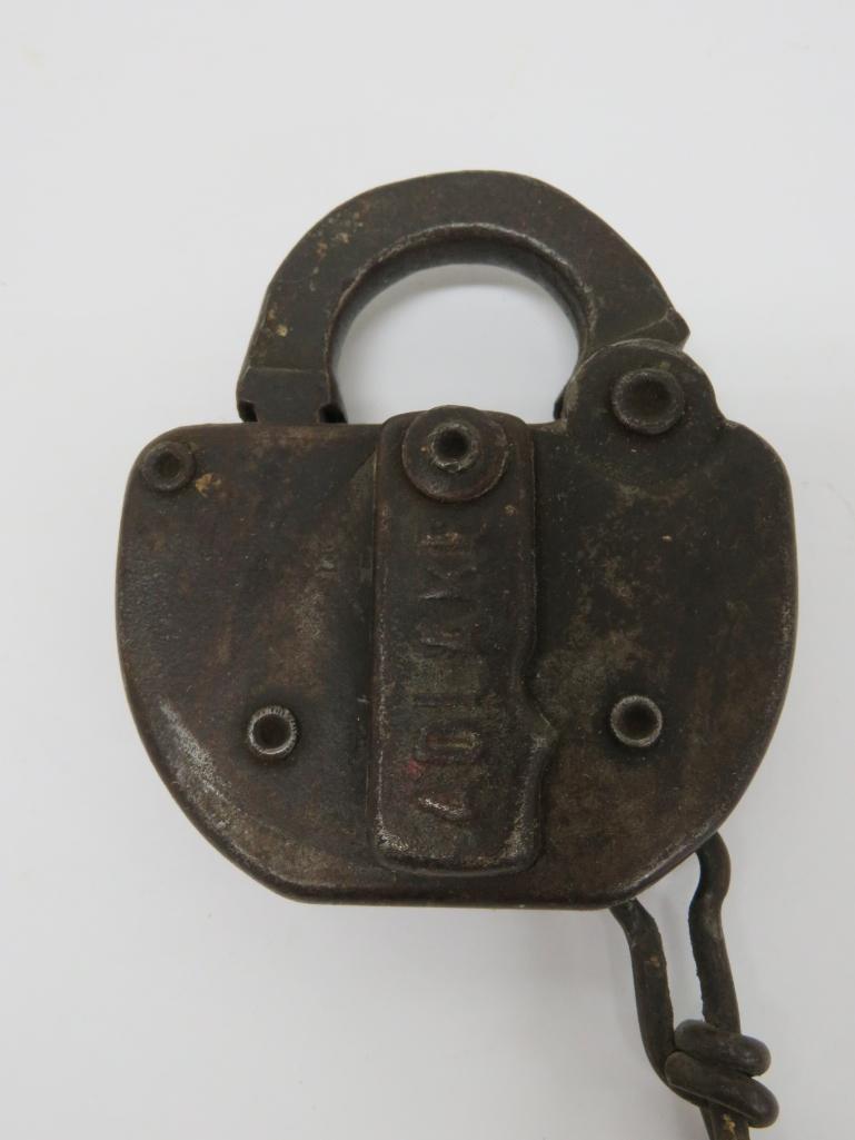 Adlake IT Railroad Lock, 1920, with matching marked key, 3 1/2"