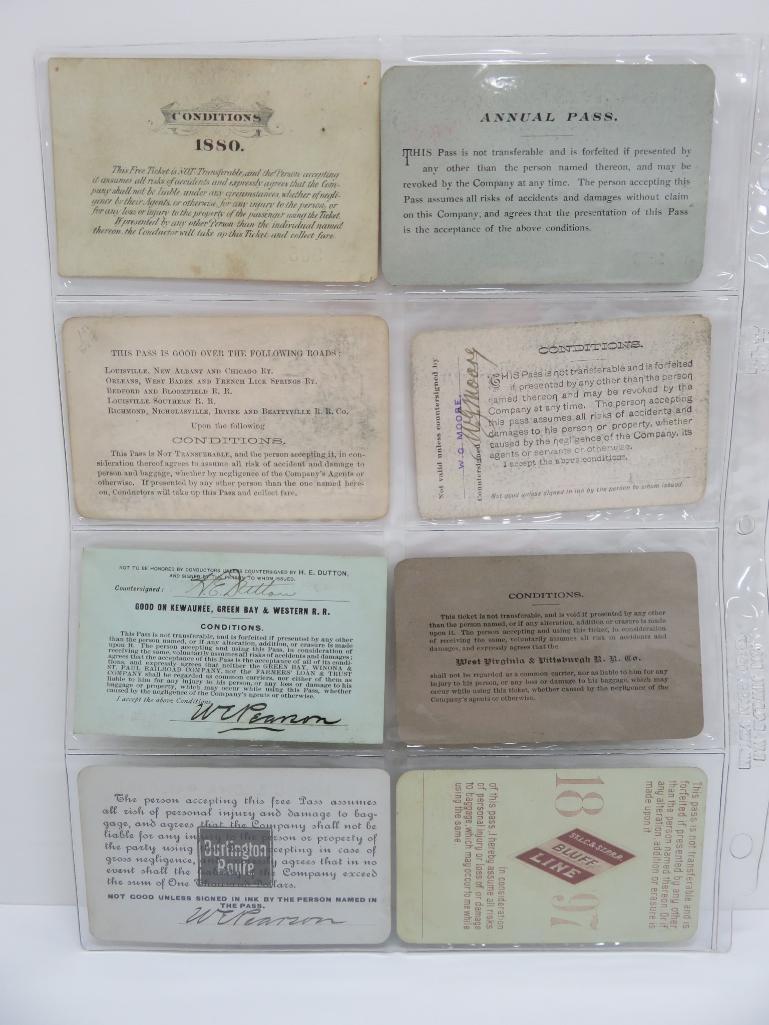 eight Railroad passes, 1800's, 4"