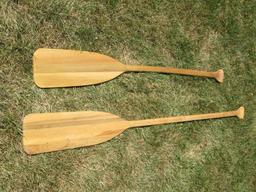 Two wooden boat paddles, 4' and 5', Beaver and Feather brands