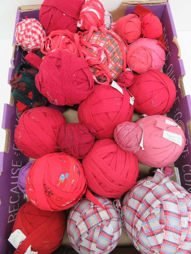 24 Farmhouse Rag Balls, reds and pattern, 2 1/2" to 5 1/2" diameter