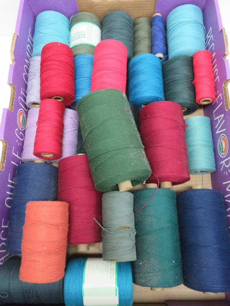 31 Spools of carpet warp, assorted colors, 4" and 6"