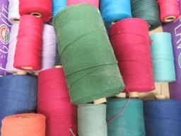 31 Spools of carpet warp, assorted colors, 4" and 6"