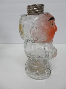 Figural Character bottle, painted face, 8 1/2", Jolly Man