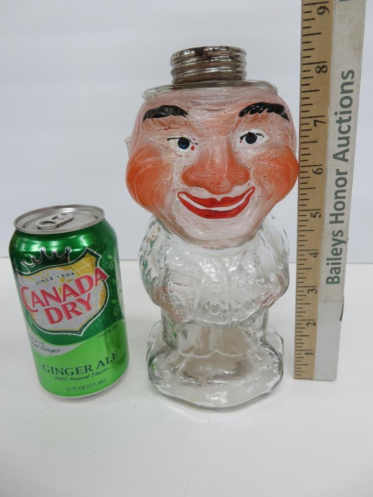 Figural Character bottle, painted face, 8 1/2", Jolly Man