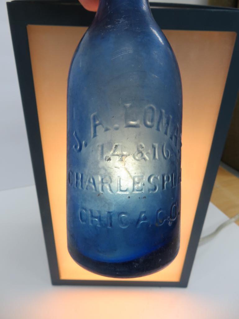 Cobalt JA Lomax Chicago Hutch bottle, 7"