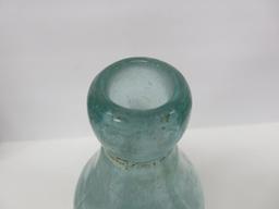 Large blob top bottle, F Schultz Prairie DuChien Wis, aqua, 10 1/2"