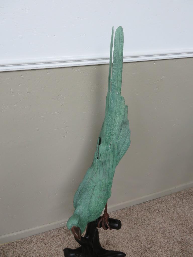 Large metal Parrot on perch, 53 1/2" tall