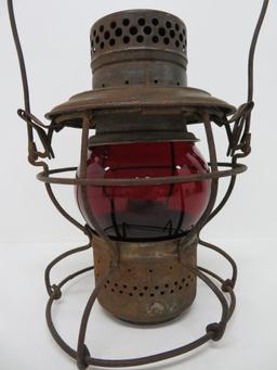 Handland AT & SF Railroad lantern, ruby globe, 9"