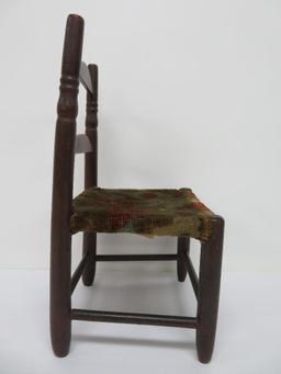 Vintage child's chair with mohair seat, ladder back, 14" tall