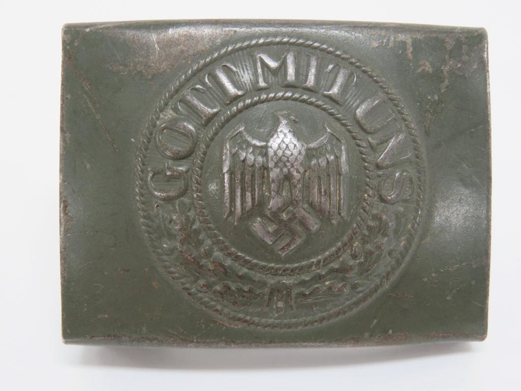 German military belt buckle, WWII, Got Mit Uns, 2 1/2", original green