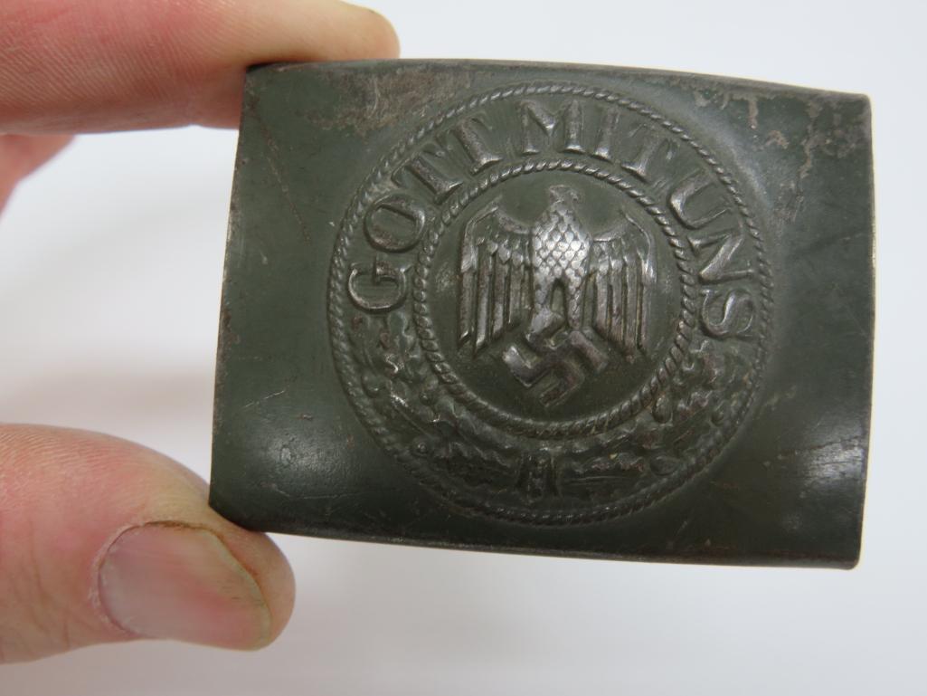 German military belt buckle, WWII, Got Mit Uns, 2 1/2", original green