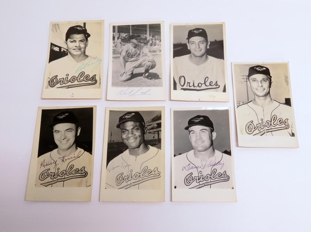 Seven 1950's real photo postcards, Baltimore Orioles, autographed