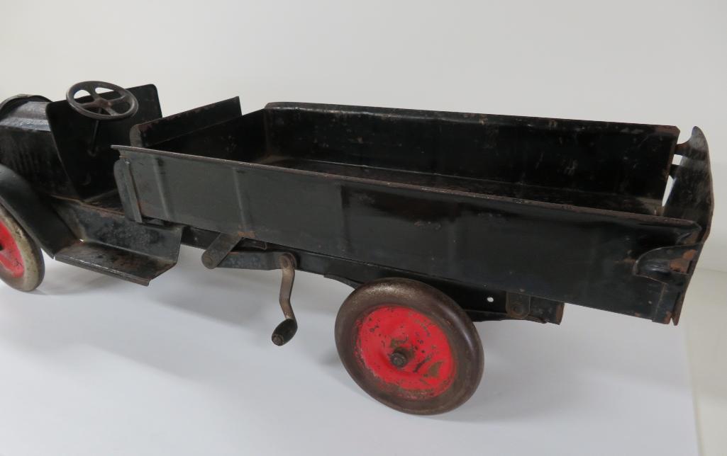 Buddy L Dump Truck, c 1920, lever dump working, 26", pressed steel