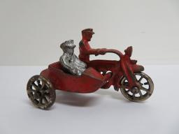 Cast Iron motorcycle with side car, COP, 4"