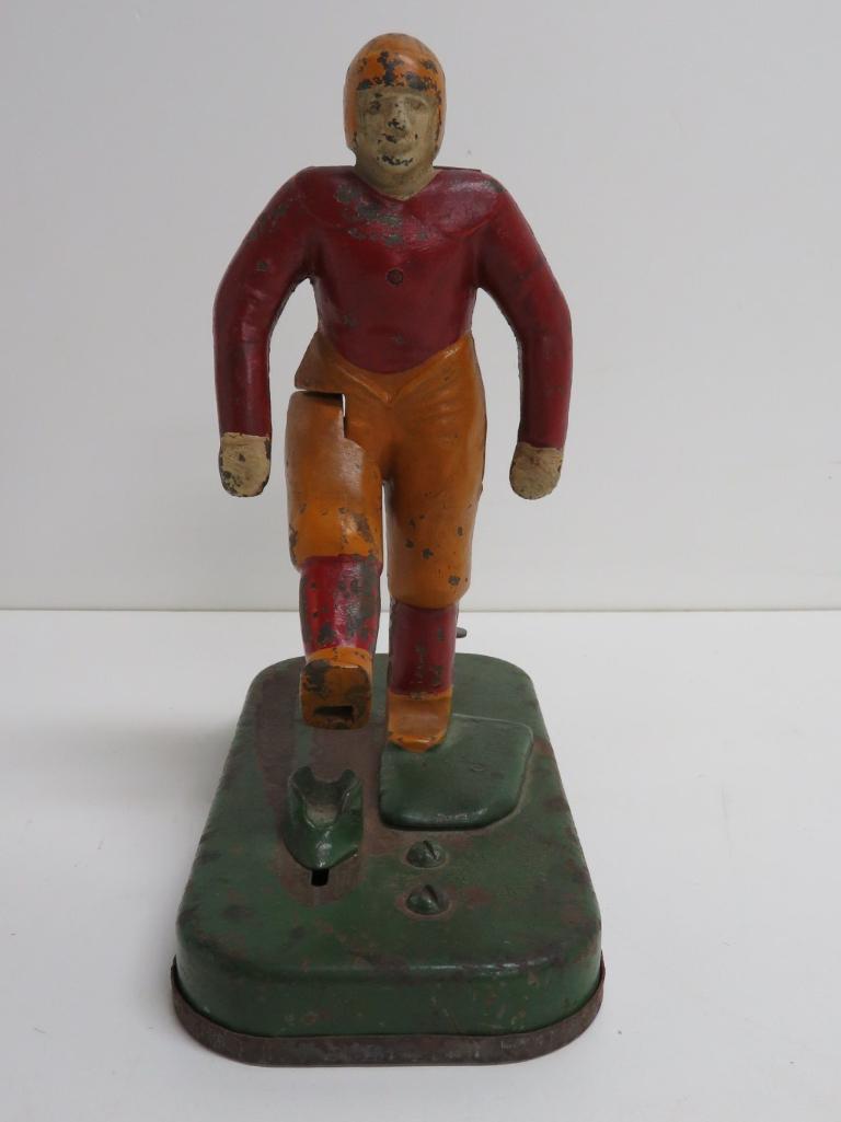 Cast Iron Woolsey Mechanical Football Player, Kicker 21, 7 1/2", c 1930's