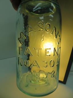 Patent 1858 Mason's quart aqua canning jar, mistake "NOA" 30th 1858