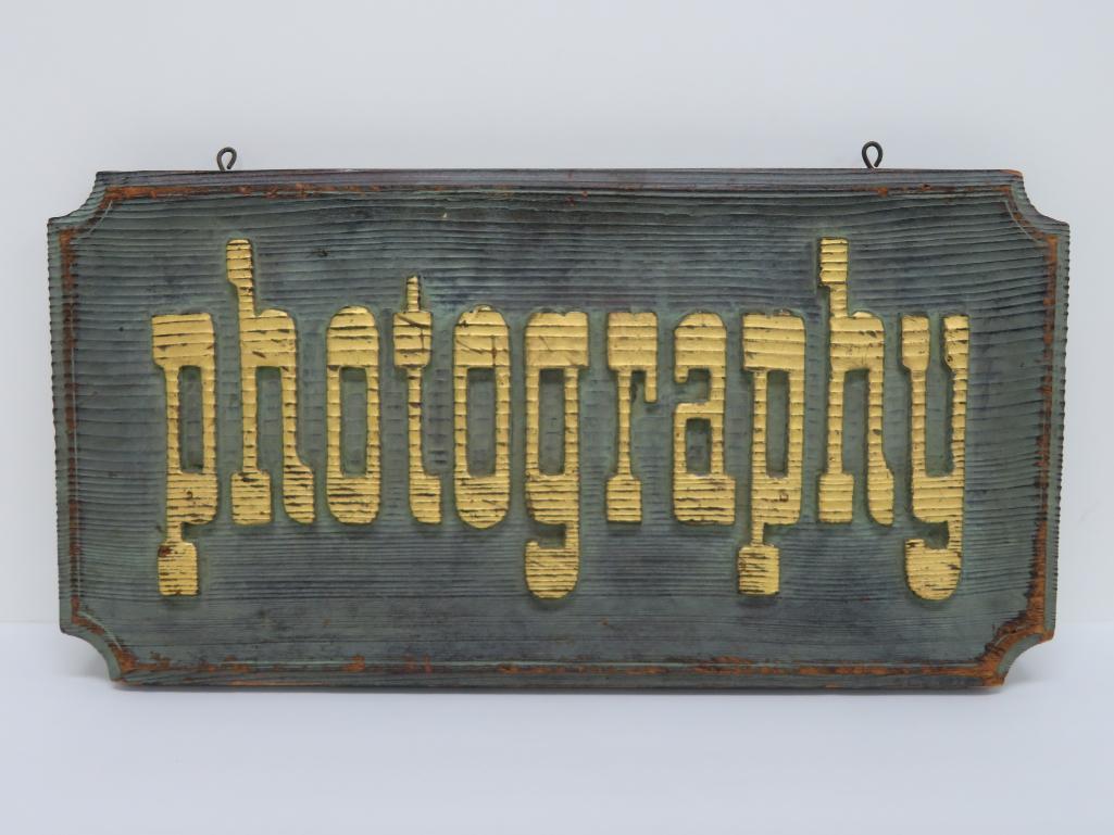Two sided wooden Photography sign, 21 3/4" x 11 1/4"