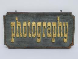 Two sided wooden Photography sign, 21 3/4" x 11 1/4"