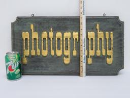 Two sided wooden Photography sign, 21 3/4" x 11 1/4"