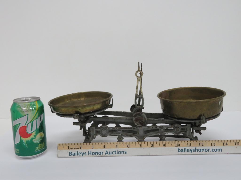 Cast iron and brass balance scale, 16"