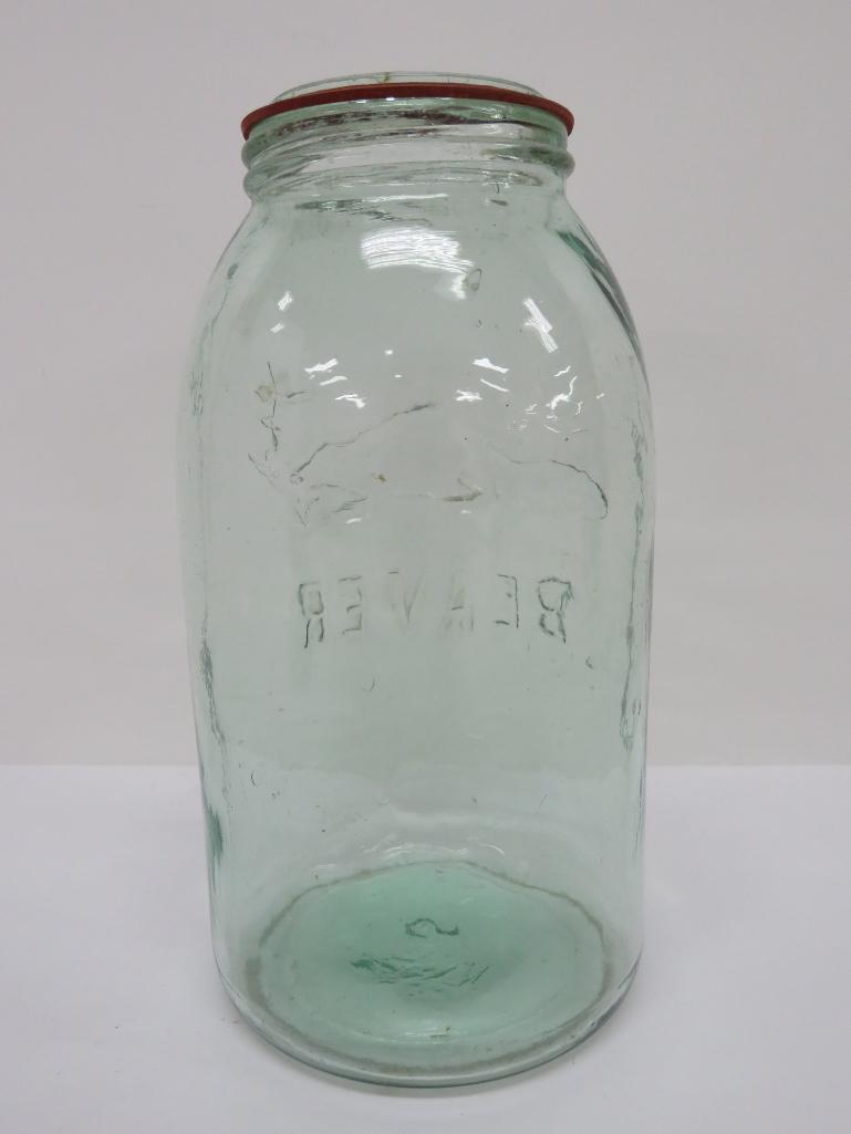 1880 Beaver Glass Quart jar, green, 9"