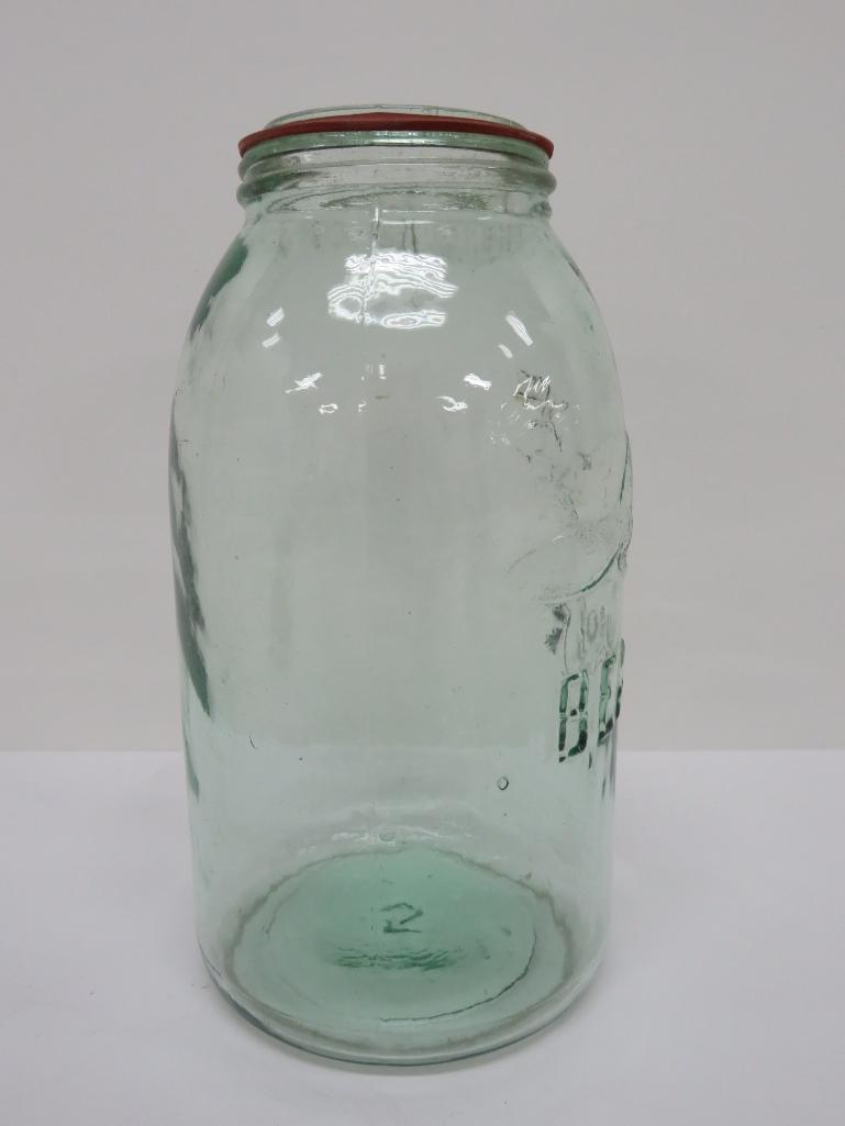 1880 Beaver Glass Quart jar, green, 9"