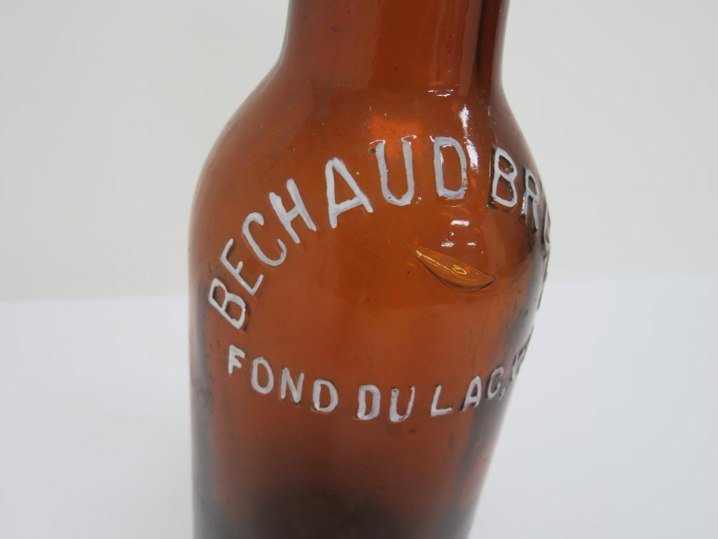 Bechaud Brewing Company Fond du lac, Wis, amber beer bottle, 9 1/2"