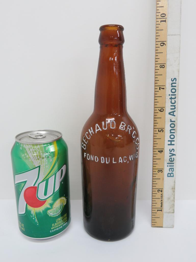 Bechaud Brewing Company Fond du lac, Wis, amber beer bottle, 9 1/2"
