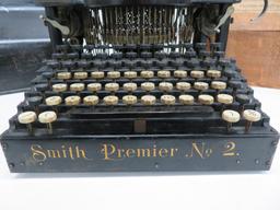 Rare Smith Premier No 2 Typewriter with metal case and wooden shipping box