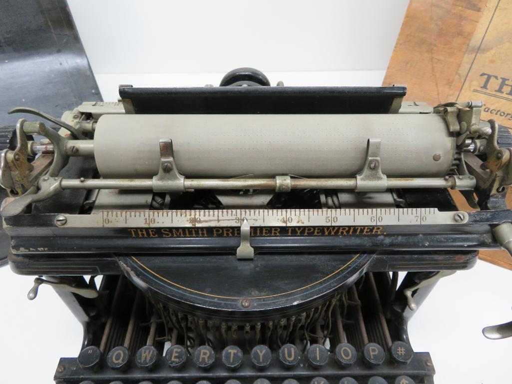 Rare Smith Premier No 2 Typewriter with metal case and wooden shipping box