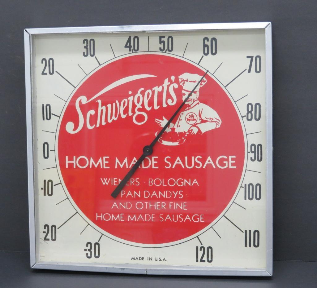 Schweigert's Home Made Sausage advertising thermometer, 12"