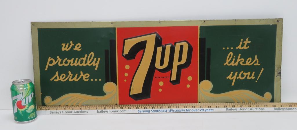 Metal 7 up sign, We Proudly serve..it likes you!, 31" x 11 1/2"
