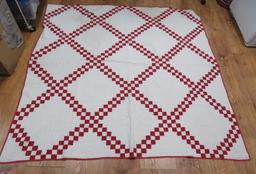 Red and White 1900's Irish Chain quilt, with appraisal