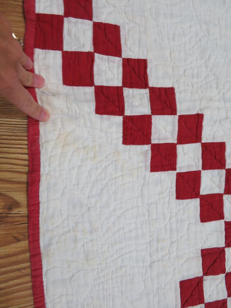 Red and White 1900's Irish Chain quilt, with appraisal