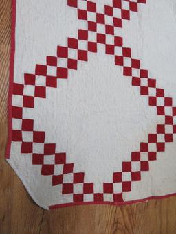 Red and White 1900's Irish Chain quilt, with appraisal