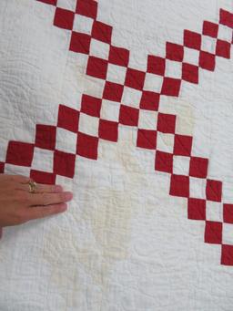 Red and White 1900's Irish Chain quilt, with appraisal