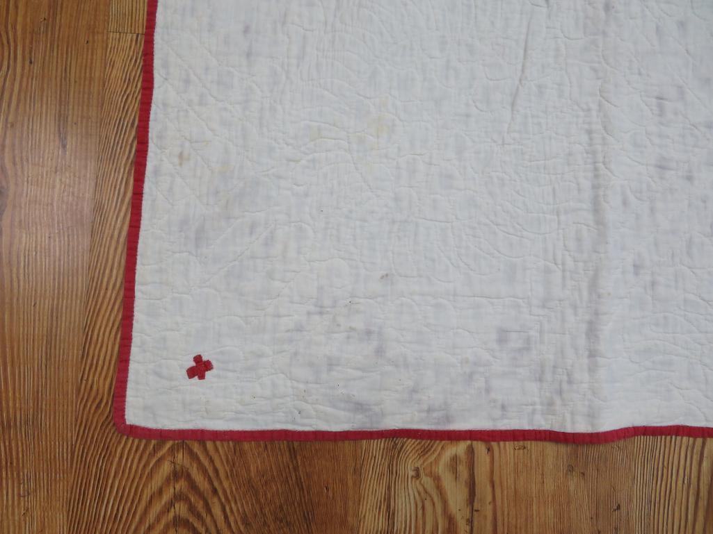 Red and White 1900's Irish Chain quilt, with appraisal