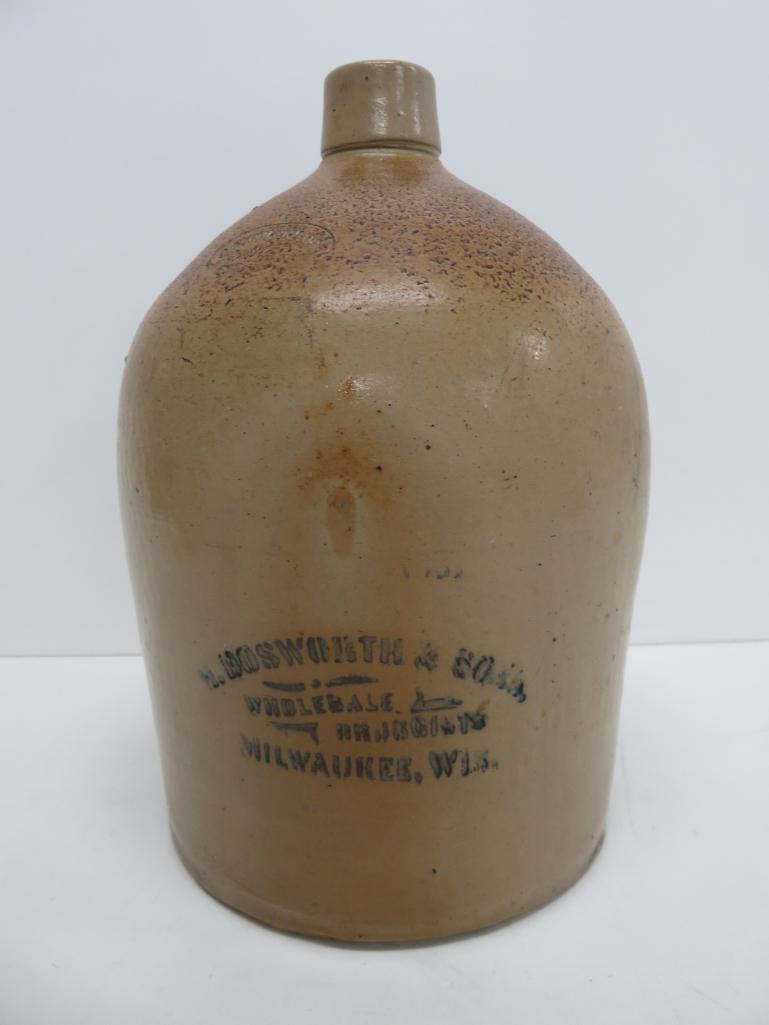 H Bosworth & Sons Wholesale Druggist Milwaukee Wis, jug, stamped Hermann & Co, 13"
