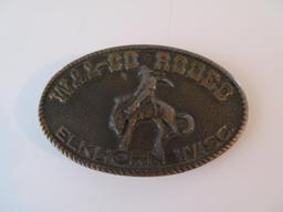 Vintage Walworth county Fair horse racing poster and Rodeo belt buckle