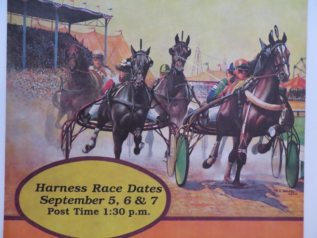 Vintage Walworth county Fair horse racing poster and Rodeo belt buckle