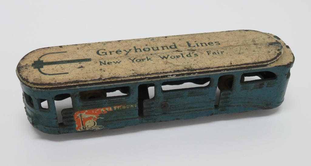 Cast iron Greyhound Lines Bus, New York Worlds Fair, 7"